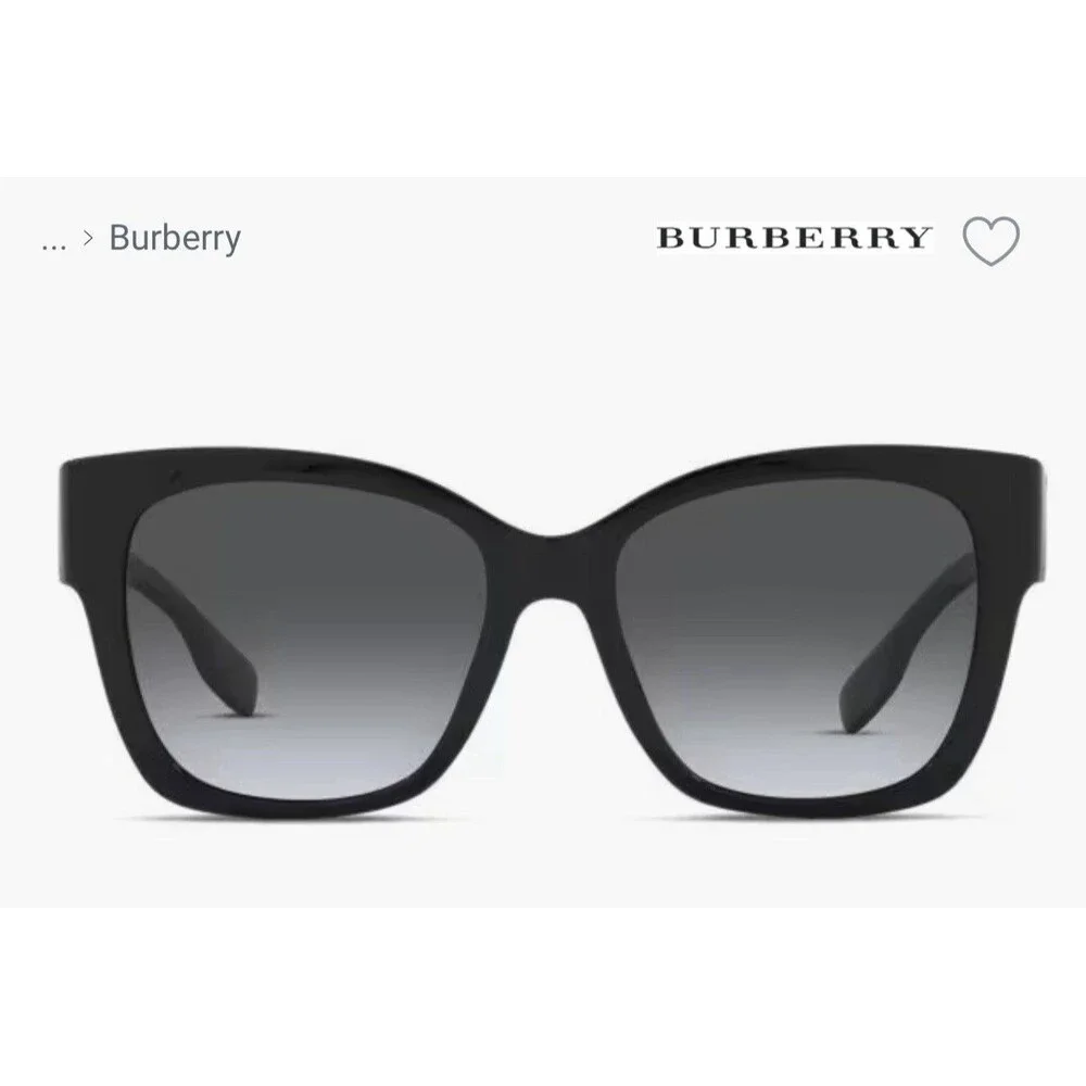 Burberry 4345 Ruth Black Plastic Frame Gray Tinted Lenses Sunglasses NWT $281